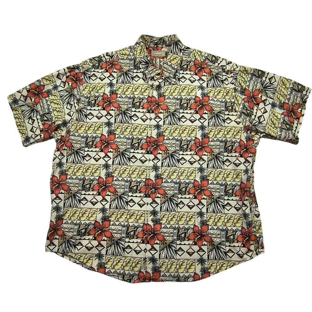 Natural Issue Mens XL Floral Geometric Hawaiian Button Down Shirt Cotton Multi